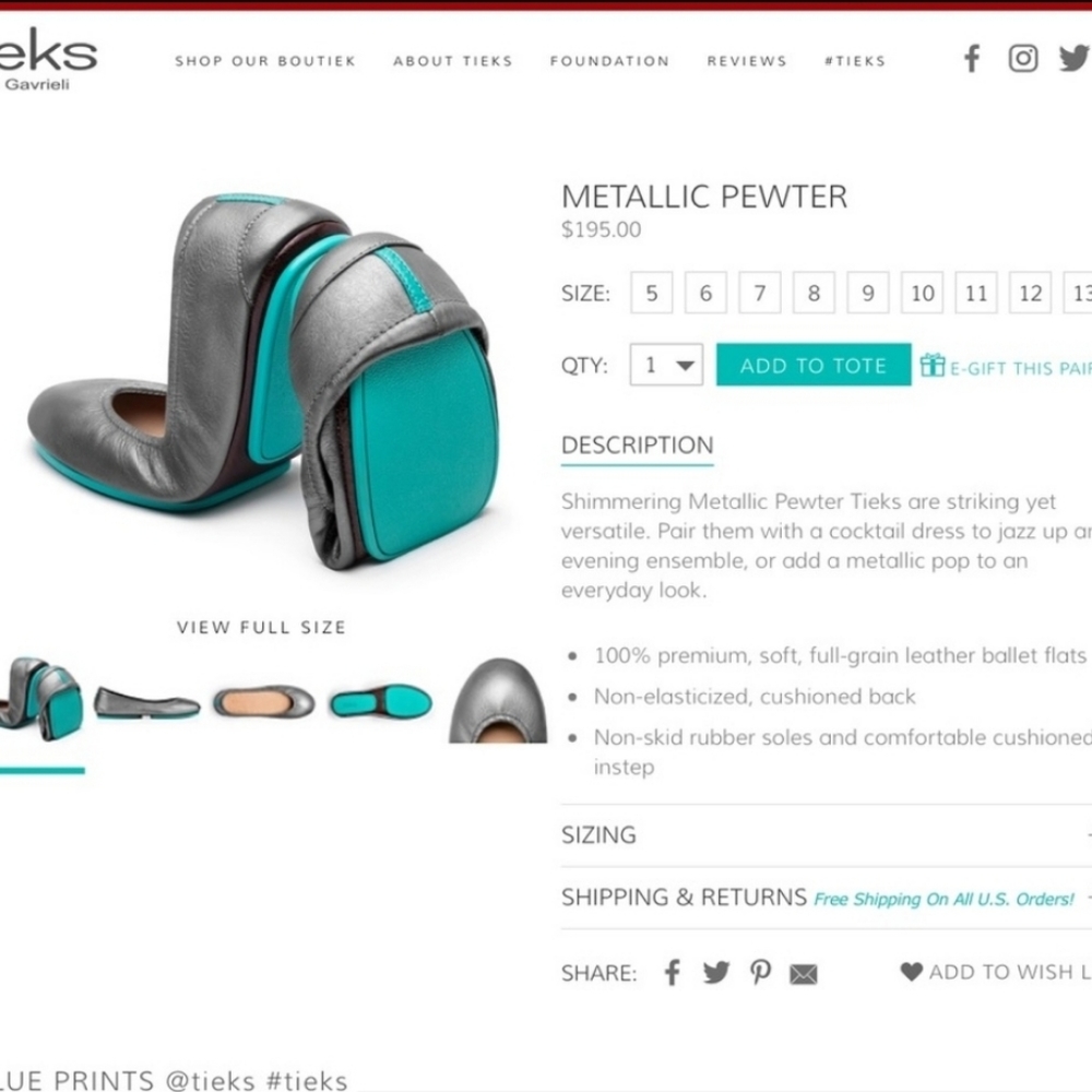 Tieks Pewter color ballerina shoes